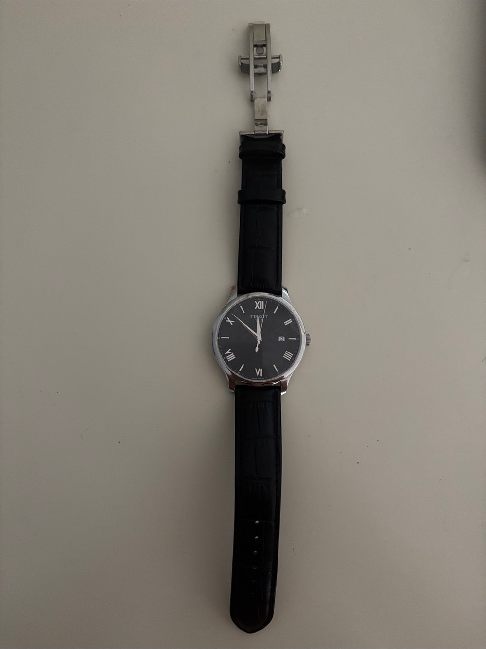 Tissot Men's Black Dial Watch with Silver Case